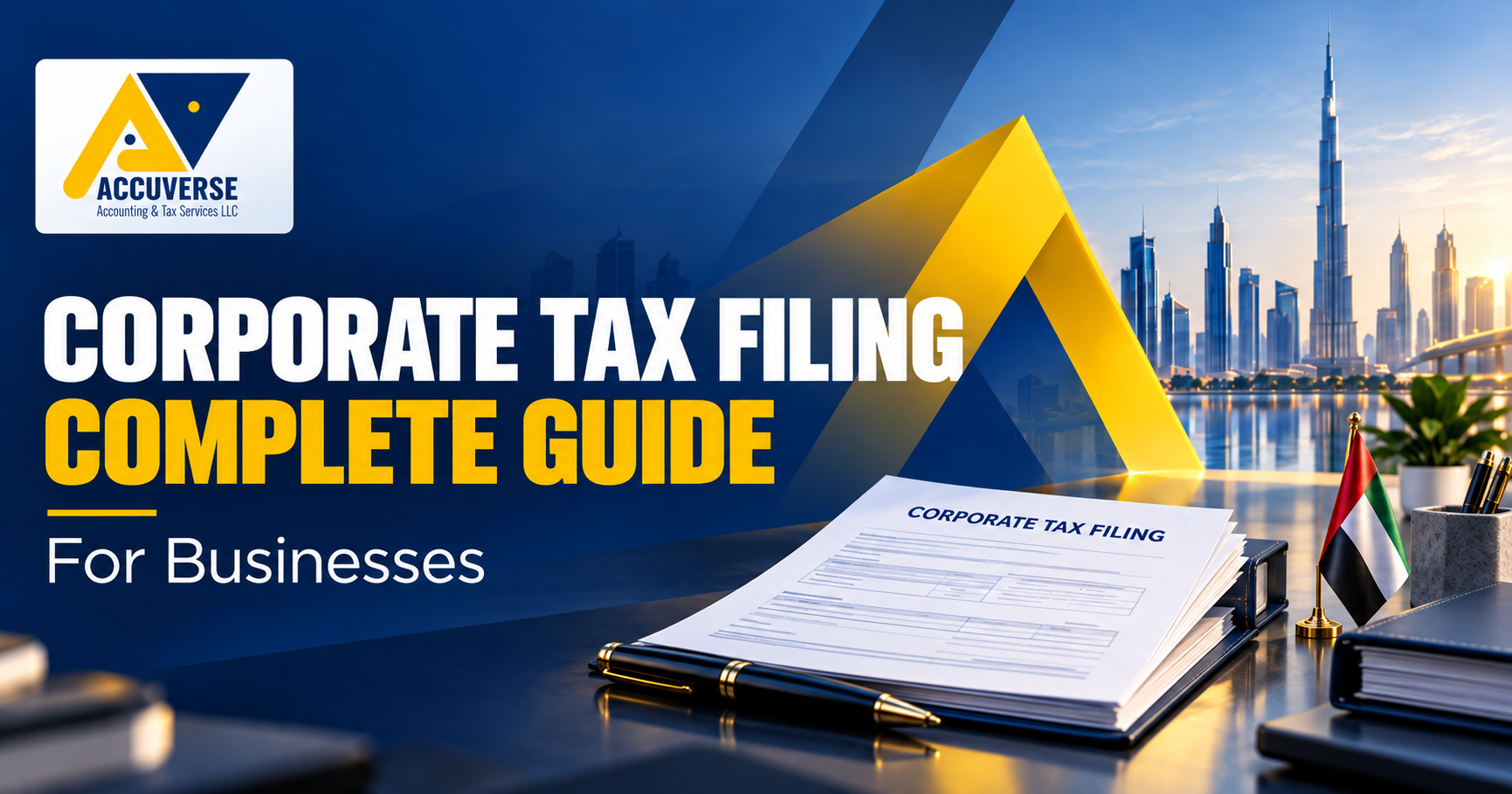 Finance manager preparing a UAE Corporate Tax filing and reviewing business records