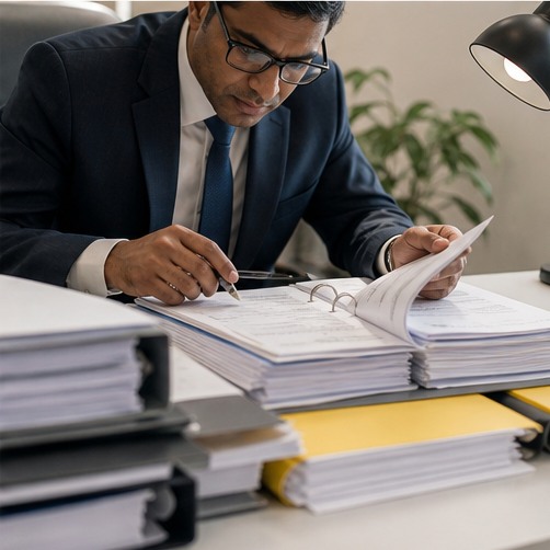 Auditor inspecting financial records